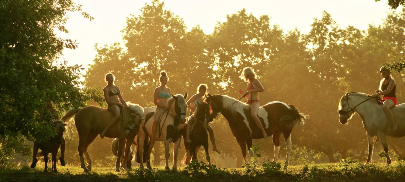 Kinder reiten auf ihren Pferden ohne Sattel auf dem Gruppenfoto Reiterhof Severloh