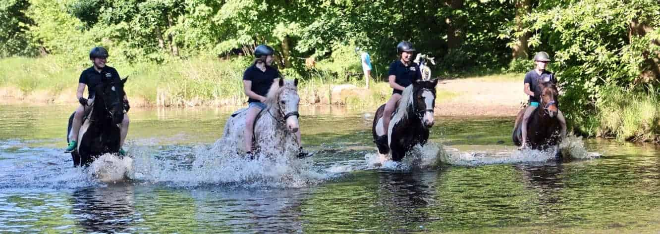 Gäste vom Reiterhof Severloh reiten durch das Wasser ohne Sattel